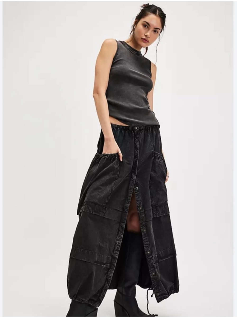 FREE PEOPLE Eloise Black Women's Parachute Maxi Skirt, XS (Will fit Small/Med) - Picture 3 of 15